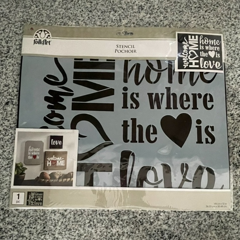 NWOT, Folk Art Stencil Pochoir: “Home Is Where The Heart Is”, EC, Never Opened